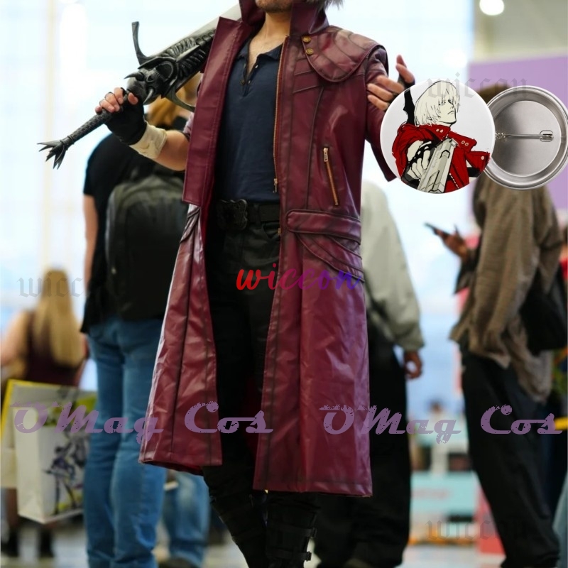 Trench Coat Men - Dante Cosplay Kırmızı Uzun Trençkot Gömlek