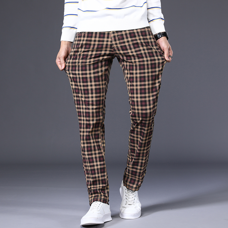 Mens Fashion Young - 6 renkler klasik ekose rahat pantolon